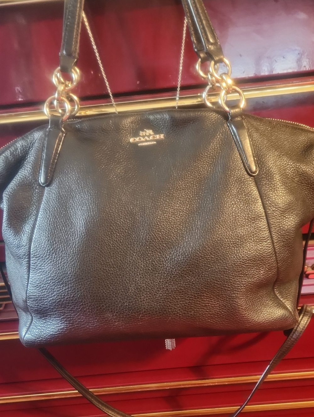 Coach Kelsey Black Pebbled Leather Tote with Gold Accents